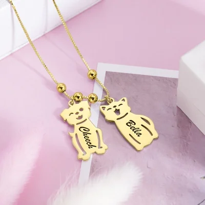 HenryCustoms Engraved Kids and Cat and Dog Charm Necklace