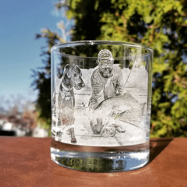 HenryCustoms Father's day Etched Picture Rocks glass