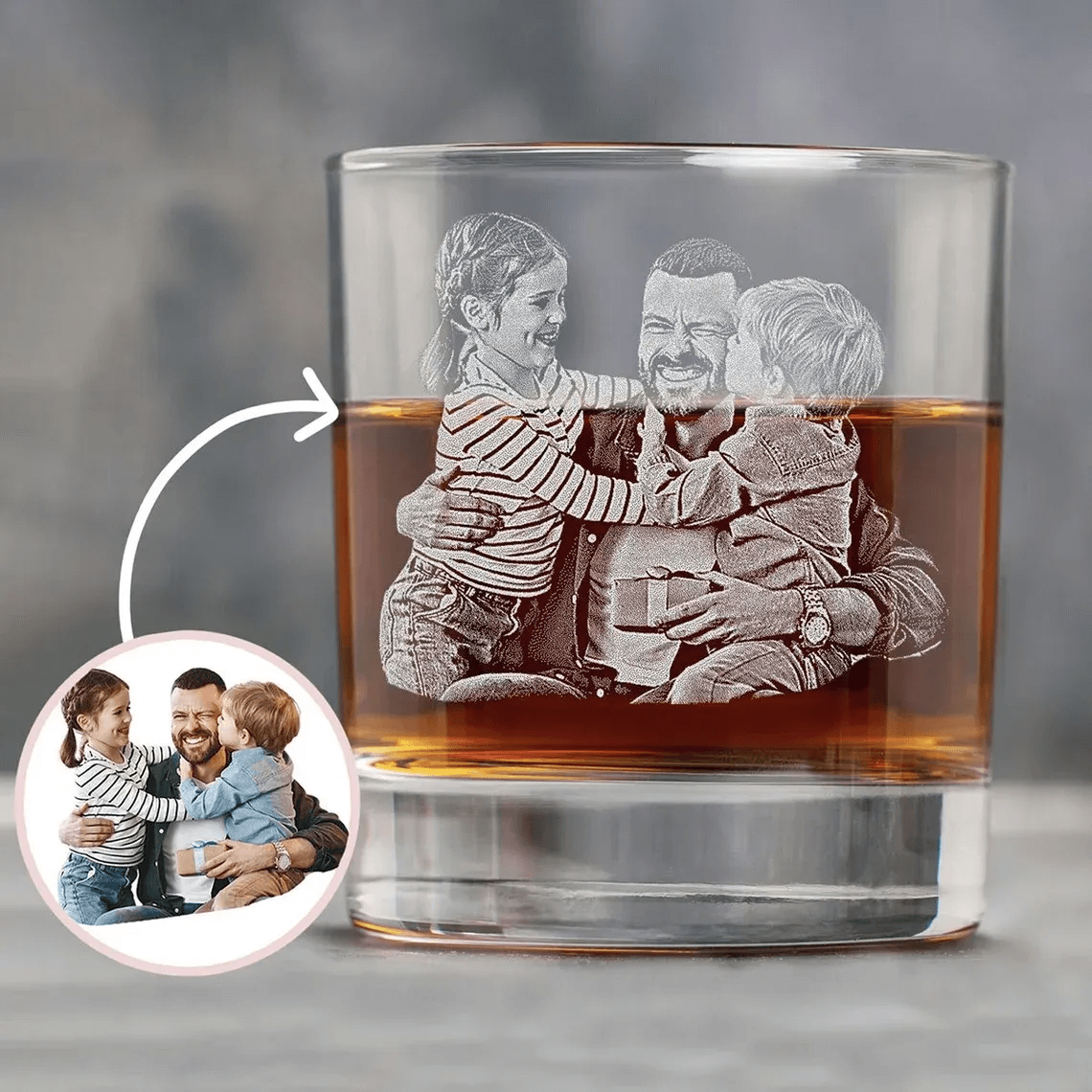 HenryCustoms Father's day Etched Picture Rocks glass