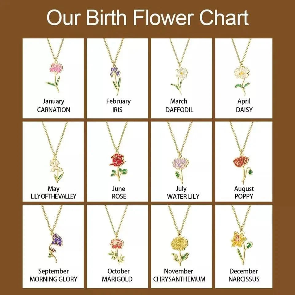 HenryCustoms Enamel Birth Flower Name Necklace