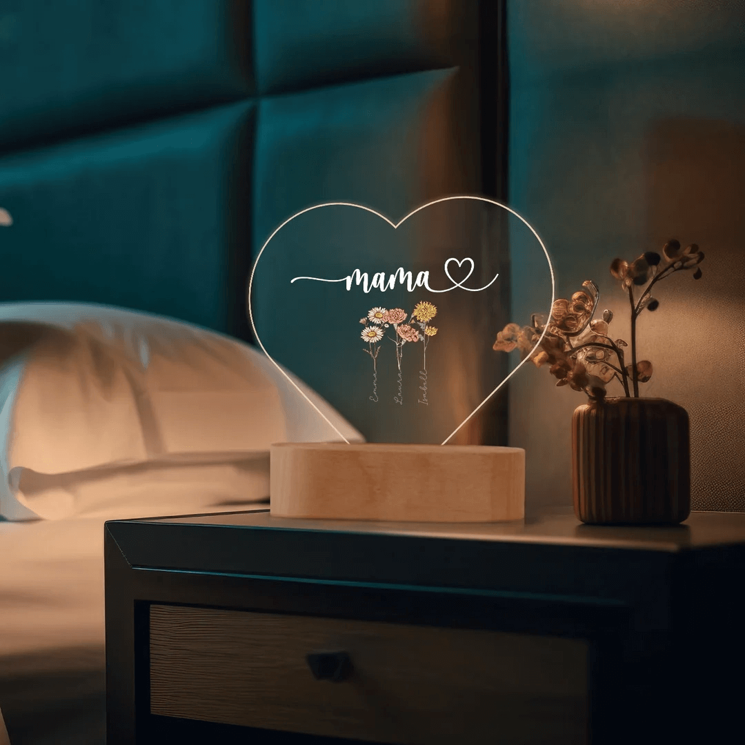 HenryCustoms Personalized Heart Acrylic Light "Flowers for Mom"