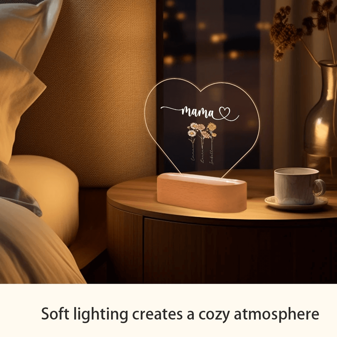HenryCustoms Personalized Heart Acrylic Light "Flowers for Mom"