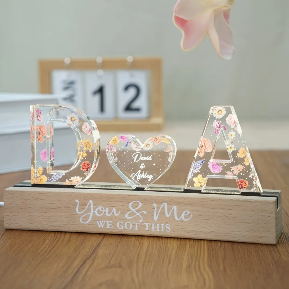 HenryCustoms Couple Initials Floral Personalized Acrylic LED Night Light