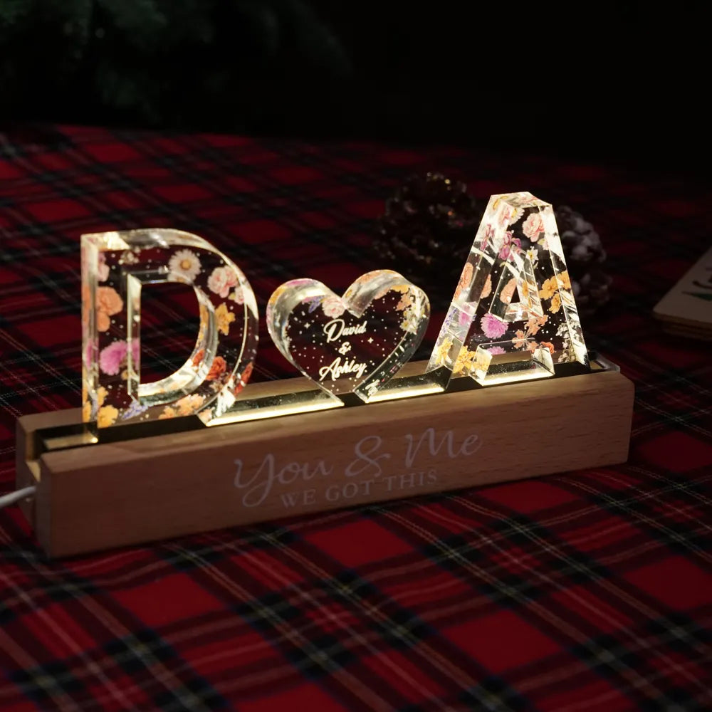 HenryCustoms Couple Initials Floral Personalized Acrylic LED Night Light