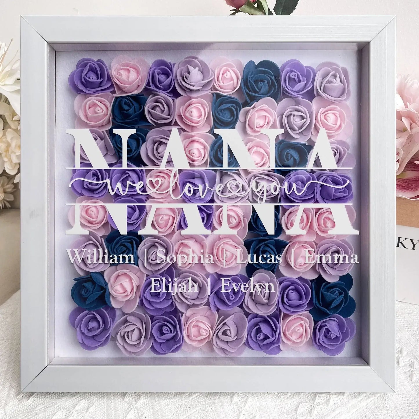 HenryCustoms Mom We Love You - Personalized Flower Shadow Box