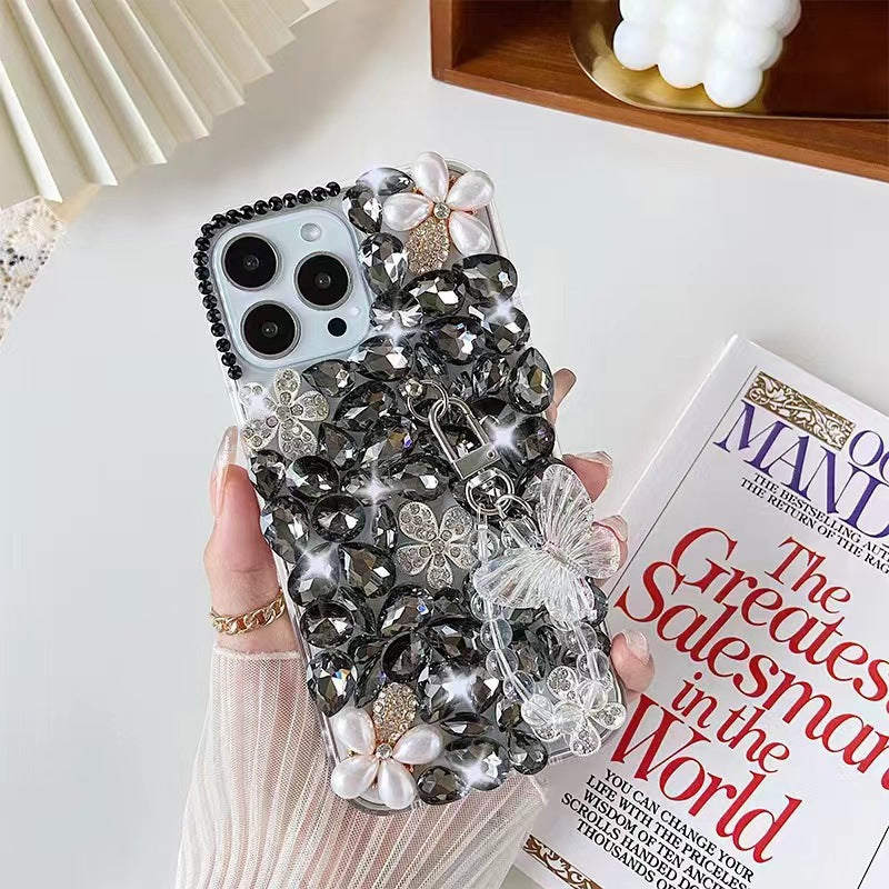 HenryCustoms™ Pearl Diagonal Flower Crystal Butterfly Bracelet Phone Case