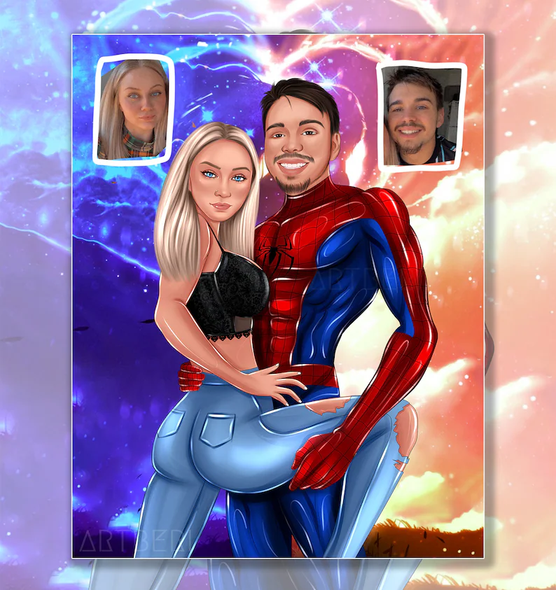 HenryCustoms Personalized Superhero Couple Portrait