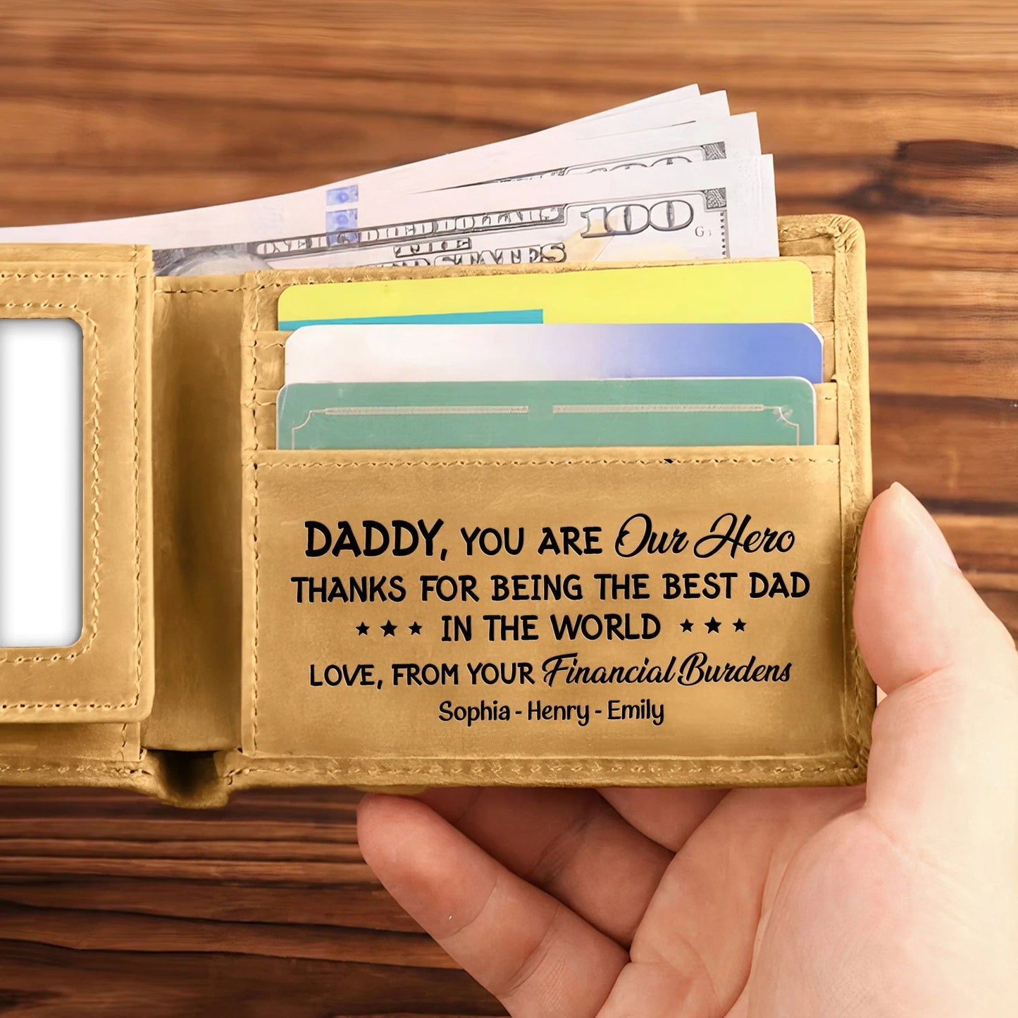 HenryCustoms Best Dad Ever Personalized Leather Wallet