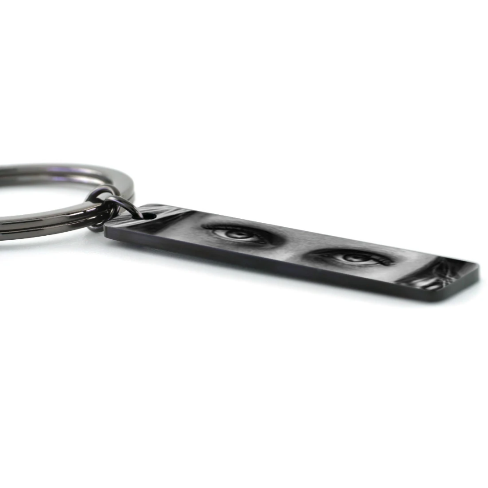 Custom photo eye keychain charm laser-engraved for guardian protection