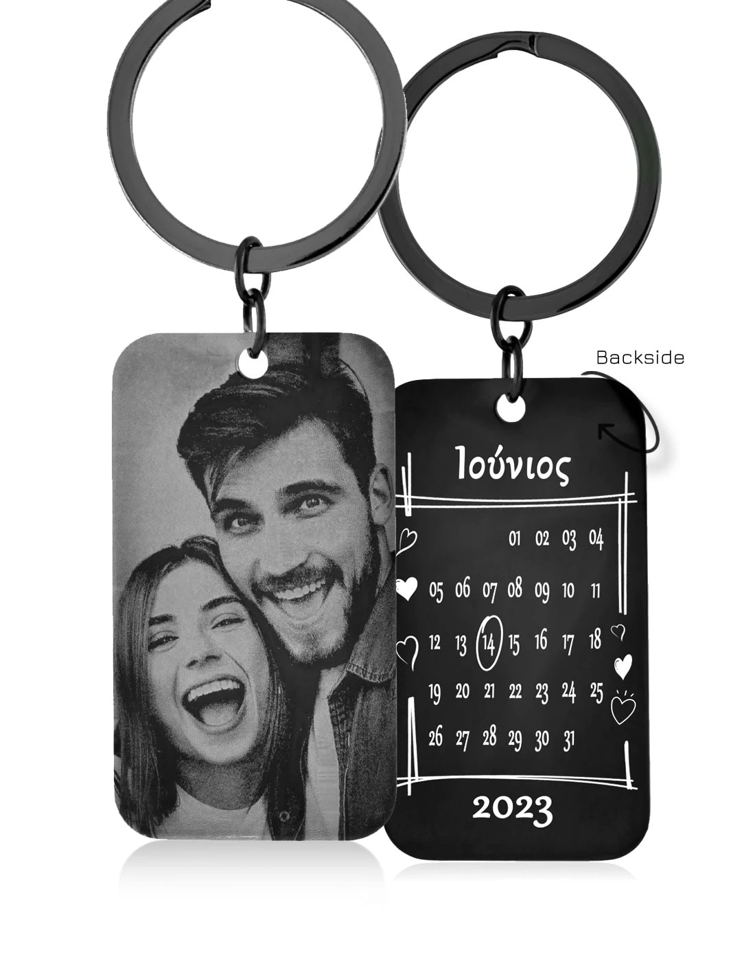 Custom photo calendar keychain charm laser-engraved date for memory
