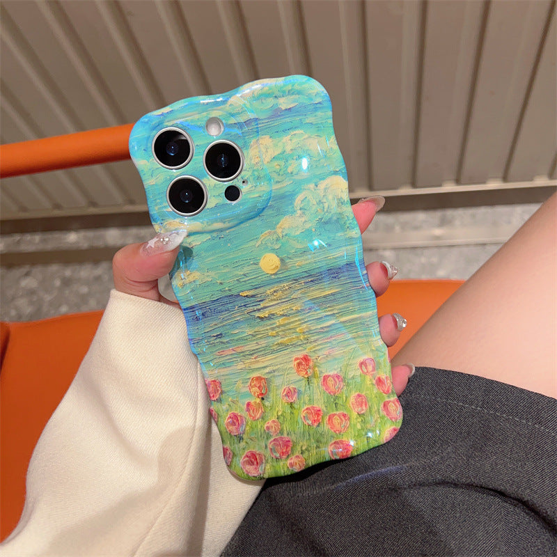 HenryCustoms Retro Floral Oil Painting Wavy phone case