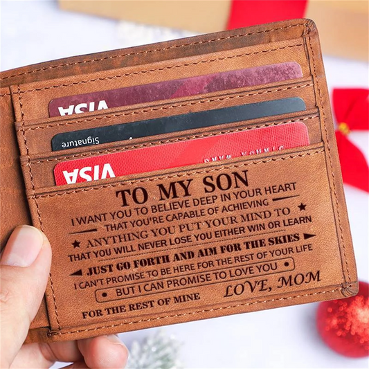 HenryCustoms To My Son Engraved Trifold Leather Wallet