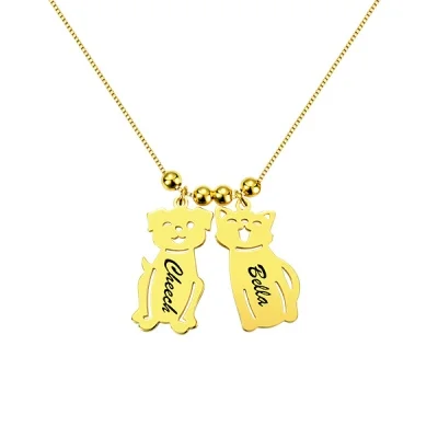 HenryCustoms Engraved Kids and Cat and Dog Charm Necklace
