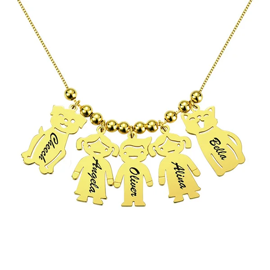 HenryCustoms Engraved Kids and Cat and Dog Charm Necklace