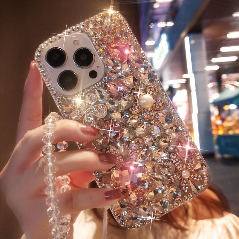 HenryCustoms™ Pearl Flower Crystal Bunny Lanyard Phone Case