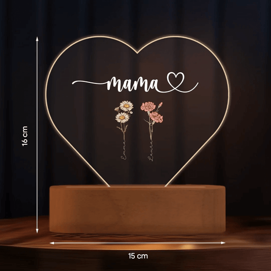 HenryCustoms Personalized Heart Acrylic Light "Flowers for Mom"