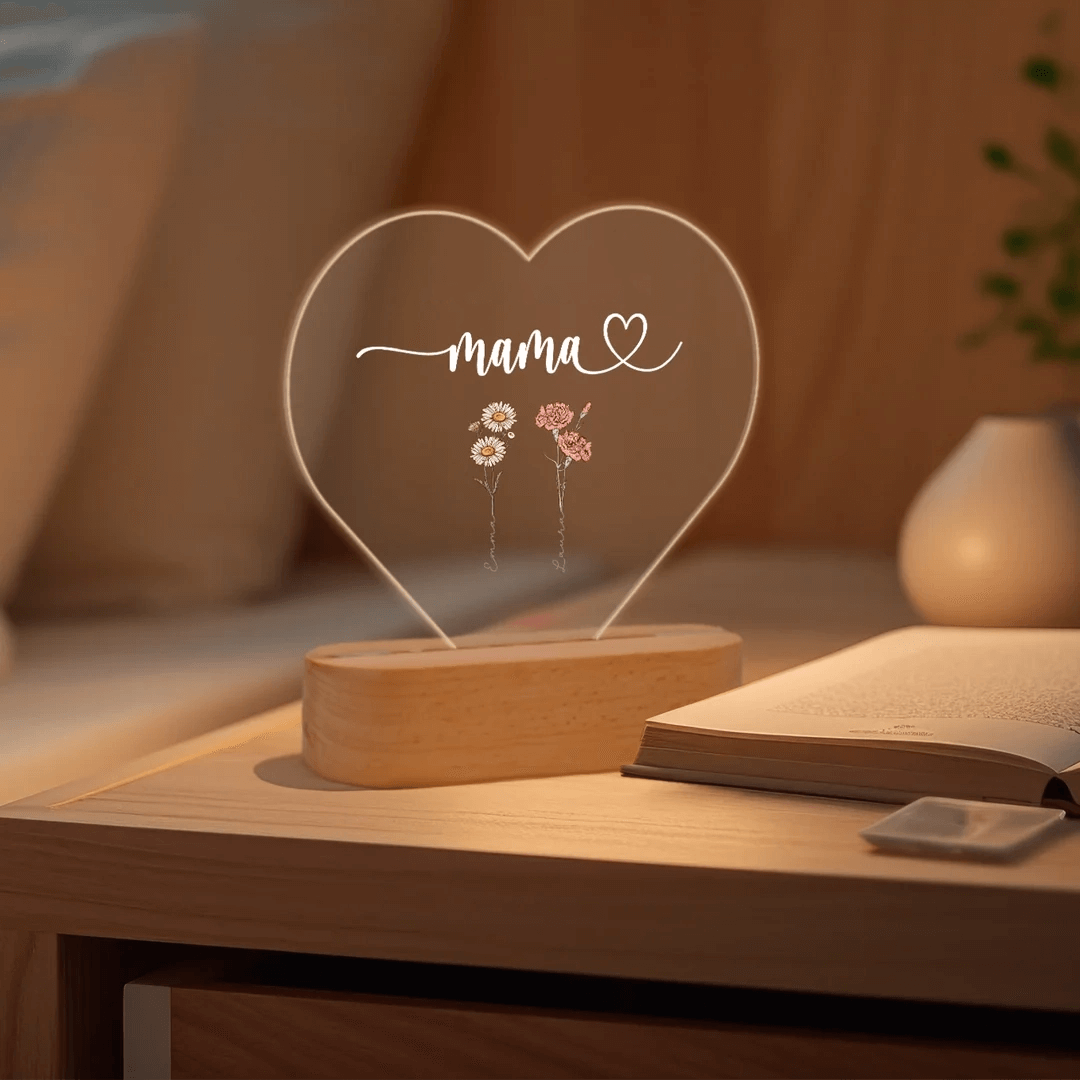 HenryCustoms Personalized Heart Acrylic Light "Flowers for Mom"