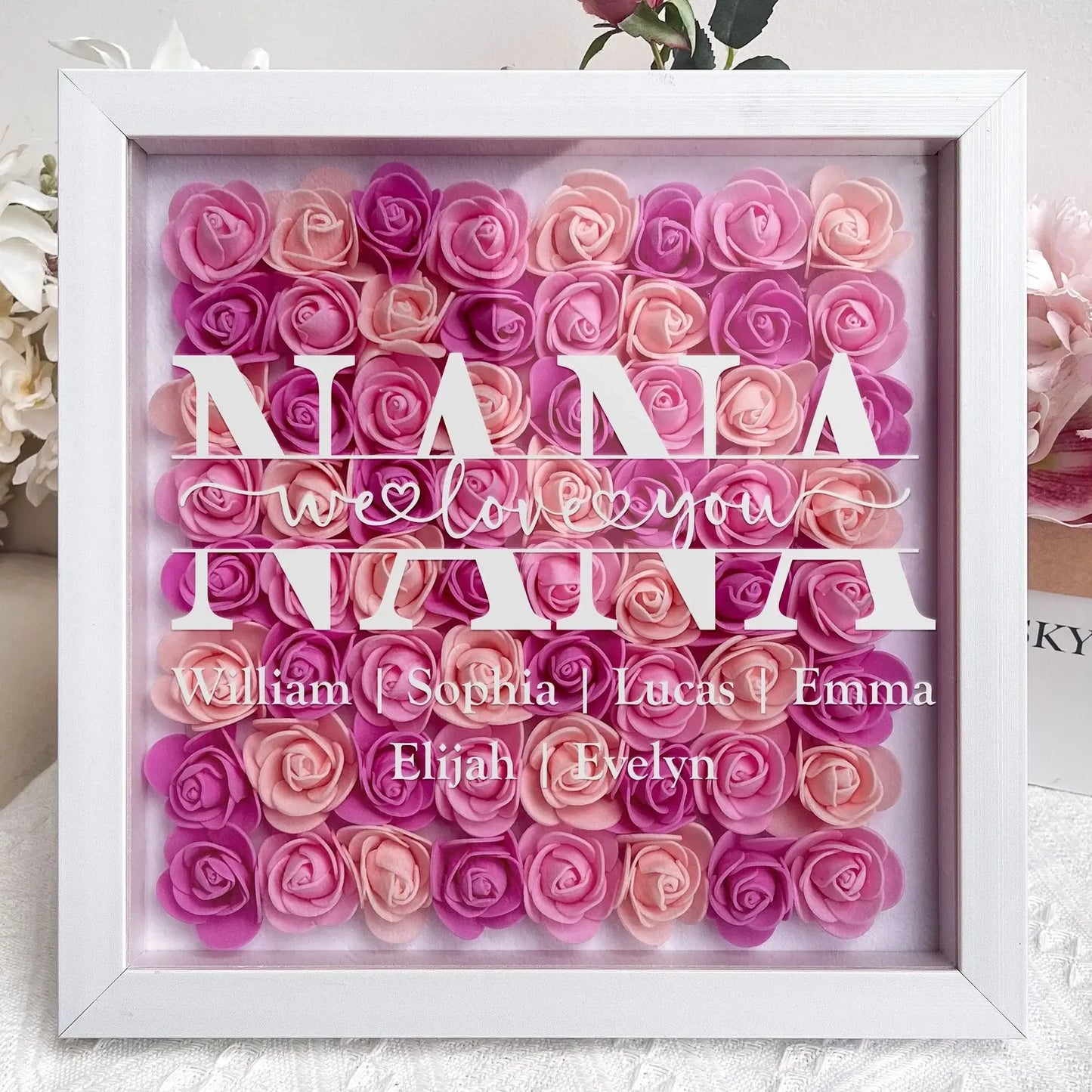 HenryCustoms Mom We Love You - Personalized Flower Shadow Box