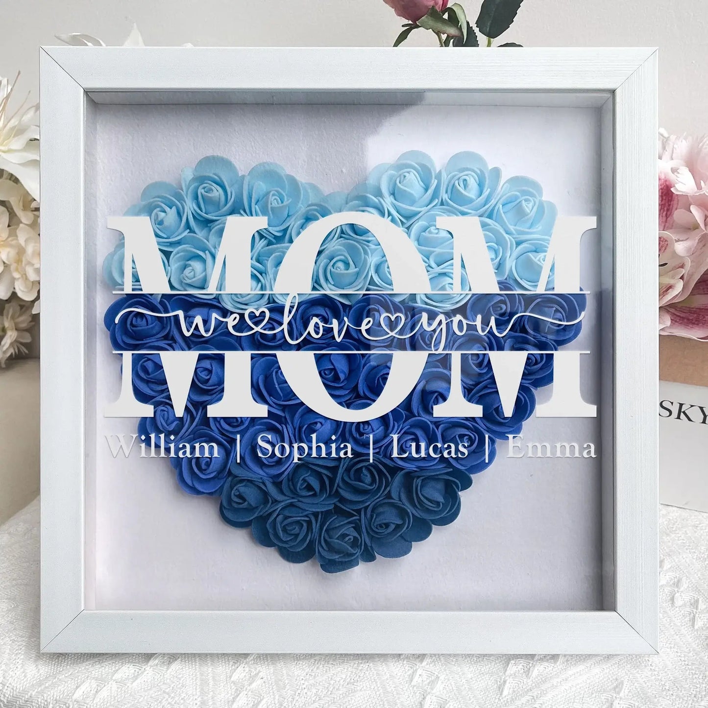 HenryCustoms Mom We Love You - Personalized Flower Shadow Box