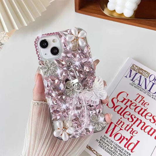 HenryCustoms™ Pearl Diagonal Flower Crystal Butterfly Bracelet Phone Case