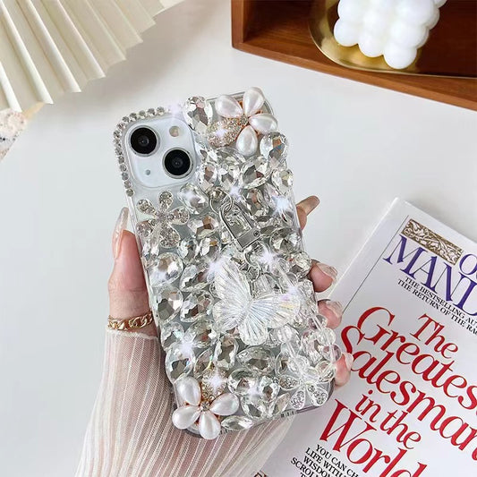 HenryCustoms™ Pearl Diagonal Flower Crystal Butterfly Bracelet Phone Case