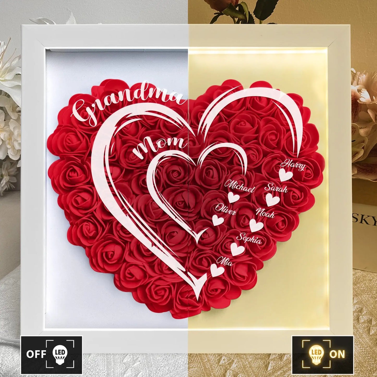 HenryCustoms Personalized Flower Shadow Box With LED Light