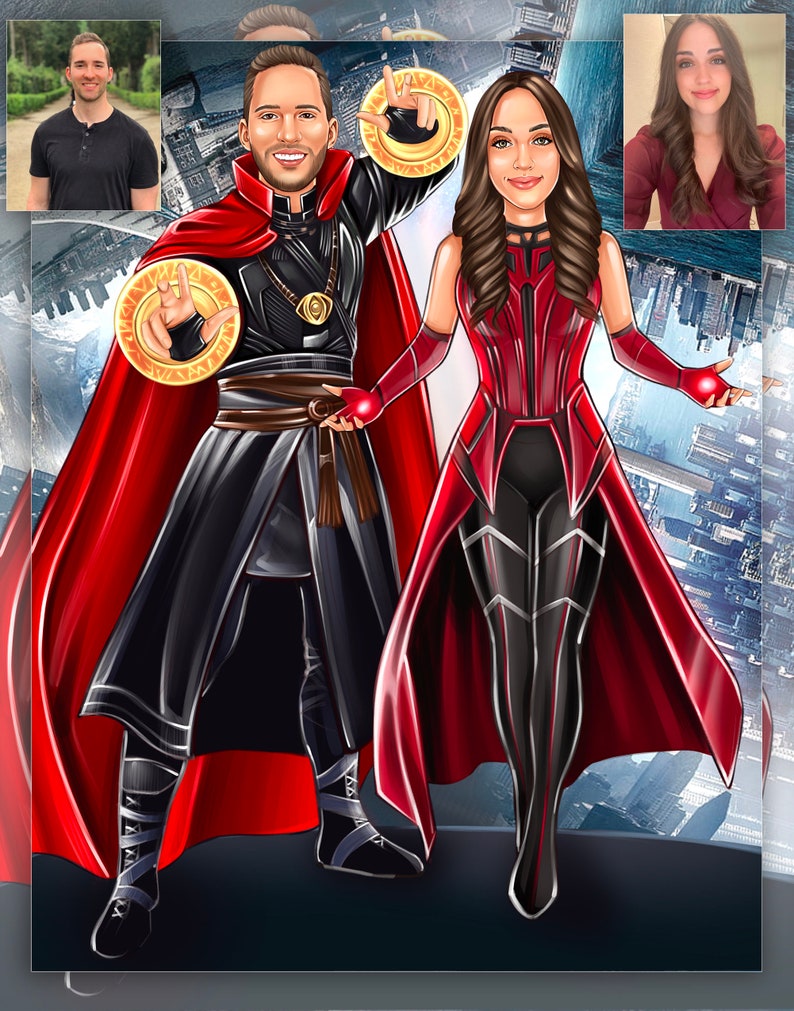 HenryCustoms Personalized Superhero Couple Portrait