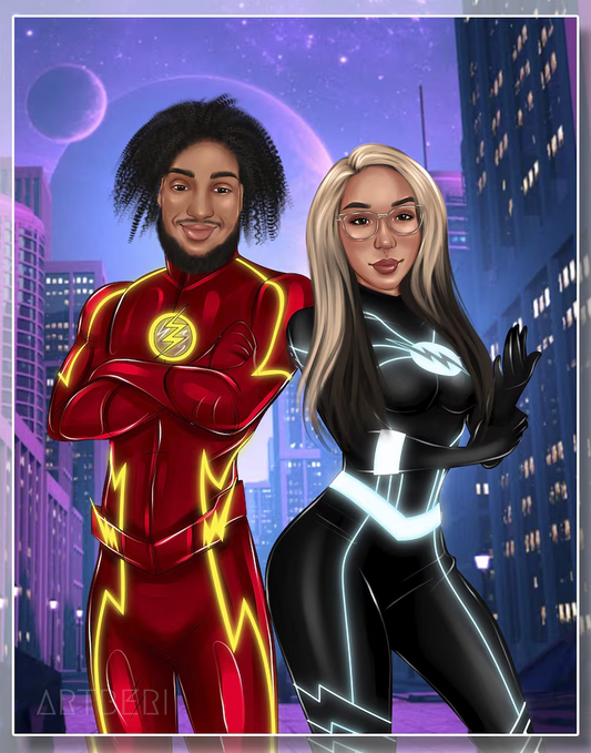 HenryCustoms Personalized Superhero Couple Portrait