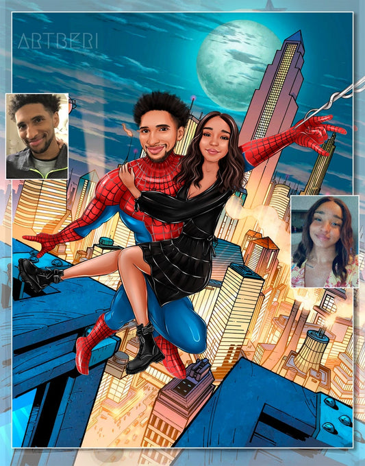 HenryCustoms Personalized Superhero Couple Portrait