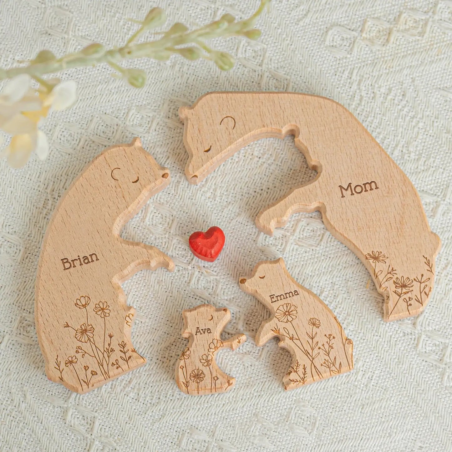 HenryCustoms Personalized Wooden Bear Family Puzzle