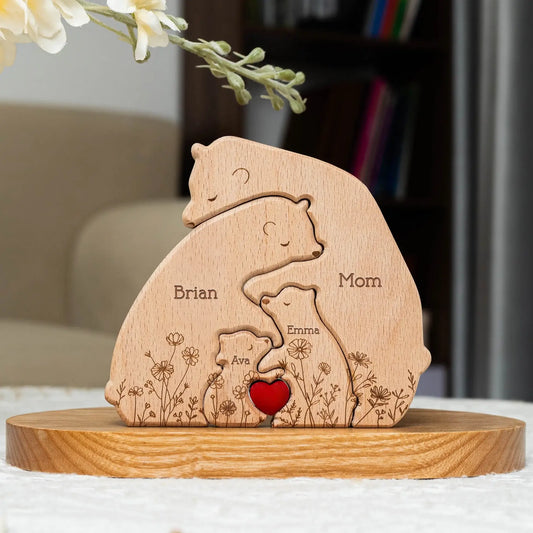 HenryCustoms Personalized Wooden Bear Family Puzzle