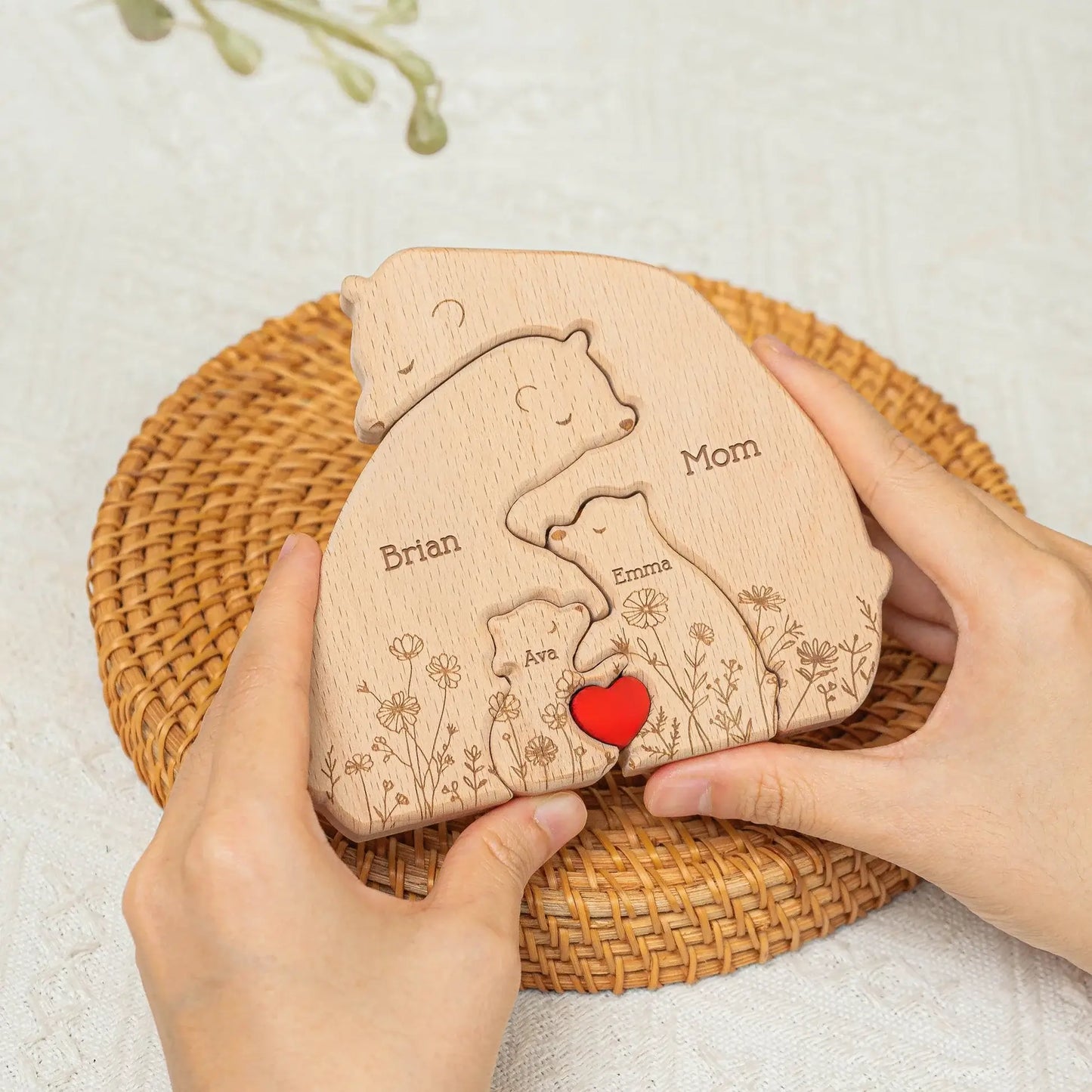 HenryCustoms Personalized Wooden Bear Family Puzzle