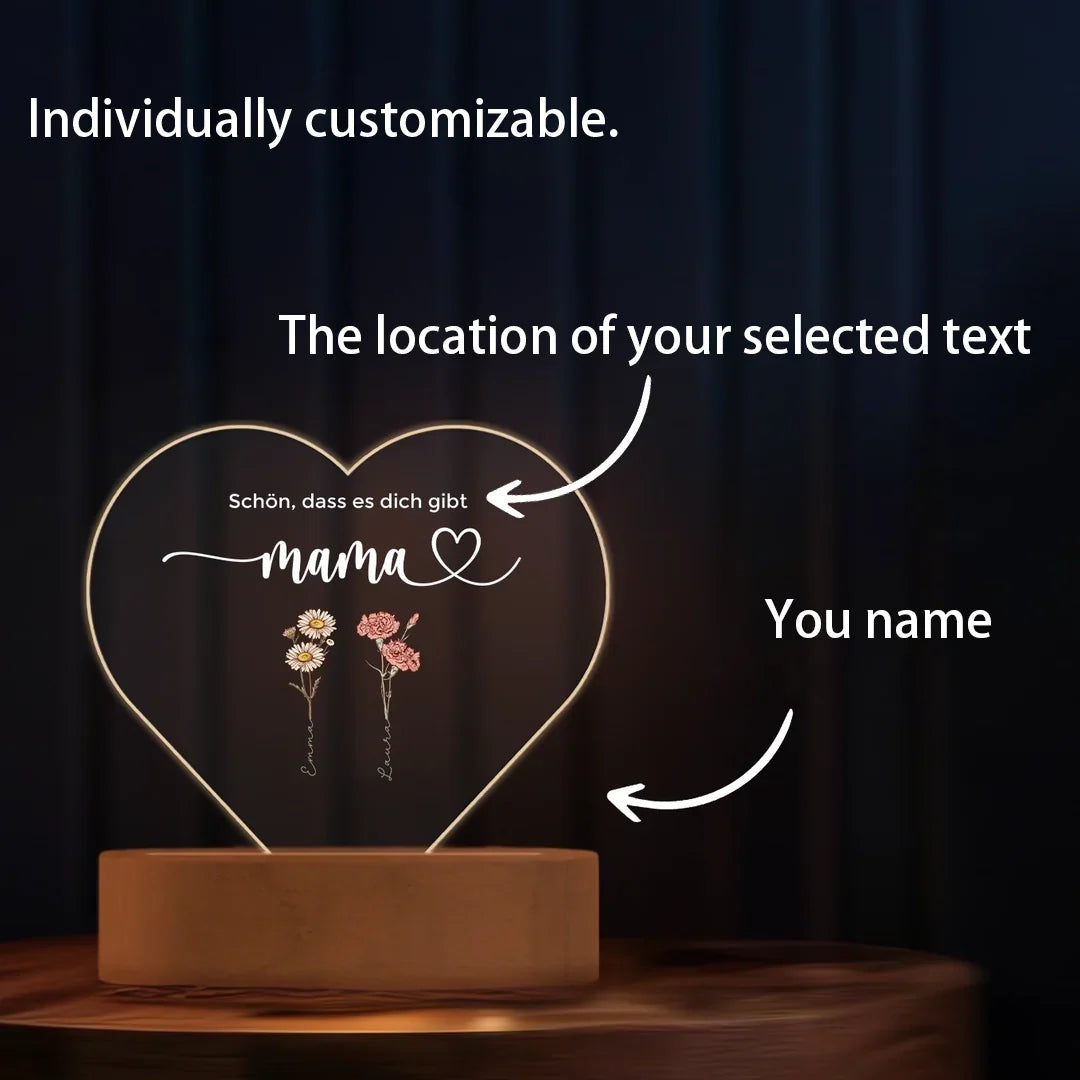 HenryCustoms Personalized Heart Acrylic Light "Flowers for Mom"