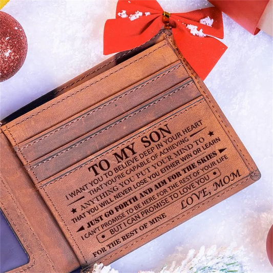 HenryCustoms To My Son Engraved Trifold Leather Wallet