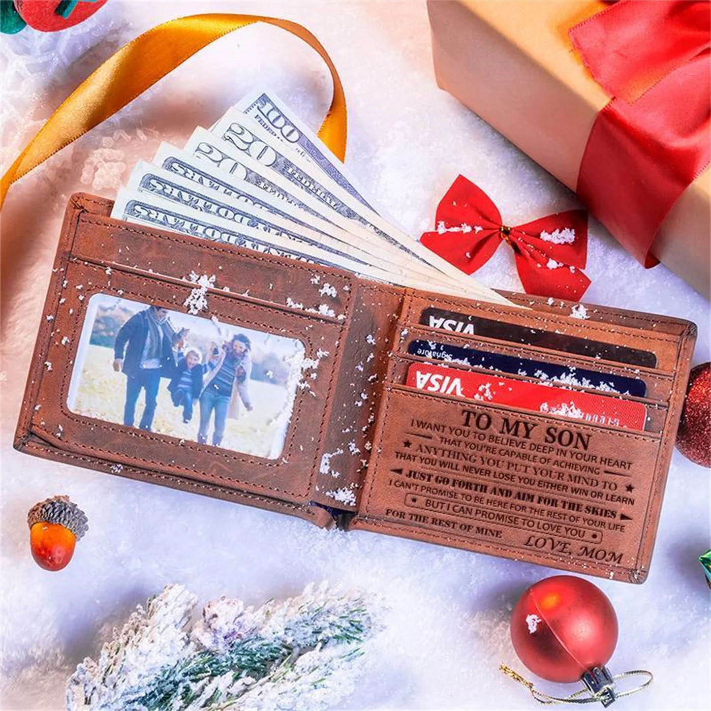 HenryCustoms To My Son Engraved Trifold Leather Wallet